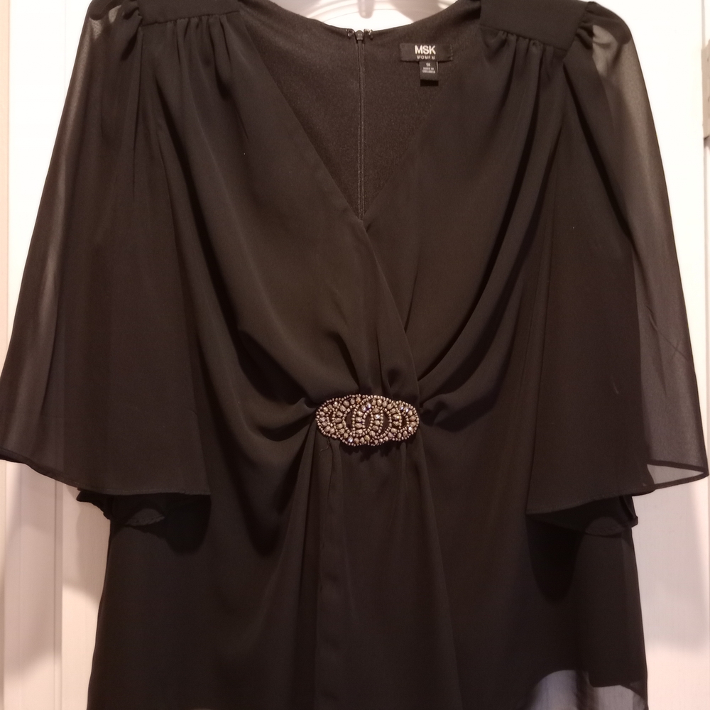 Elegant Black Dressy Blouse with Silver Accent - Picture 2 of 4